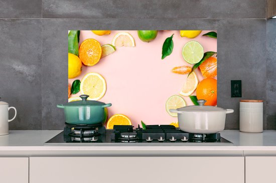 Spatscherm keuken 90x60 cm - Kookplaat achterwand Fruit - Citrus - Pastel - Muurbeschermer - Spatwand fornuis - Hoogwaardig aluminium