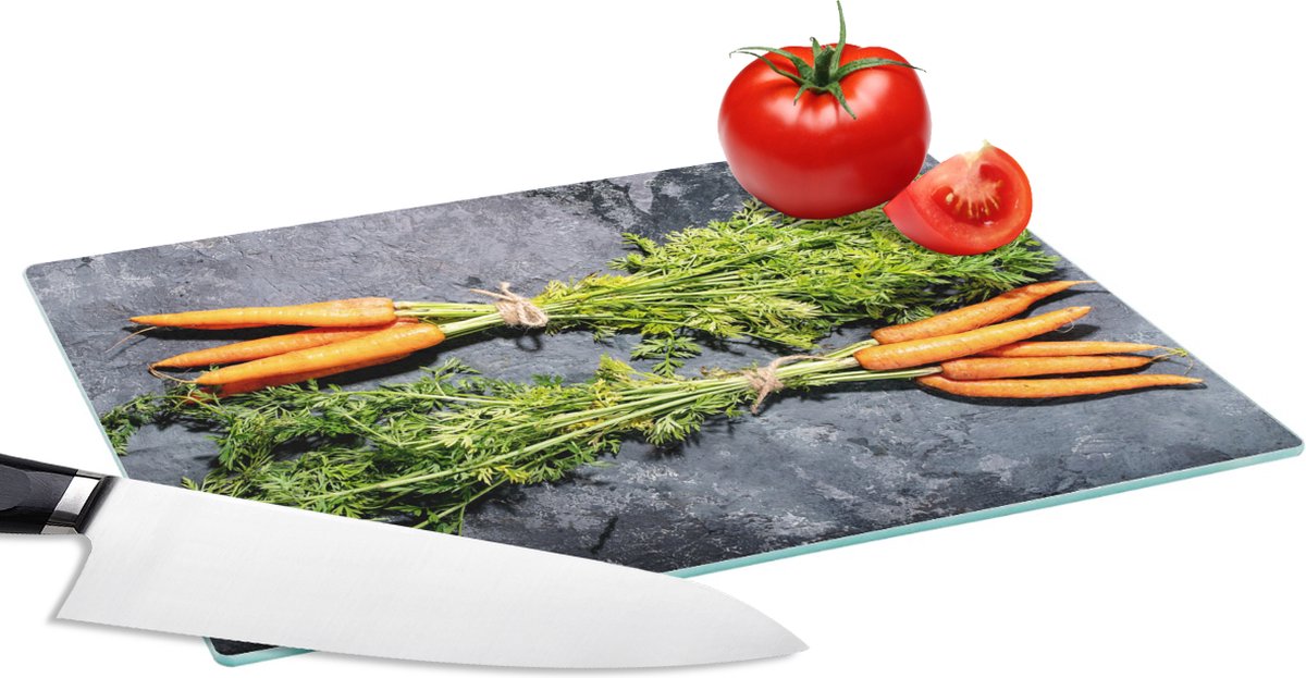 Glazen Snijplank - 28x20 - Wortel - Groente - Marmer - Industrieel - Snijplanken Glas