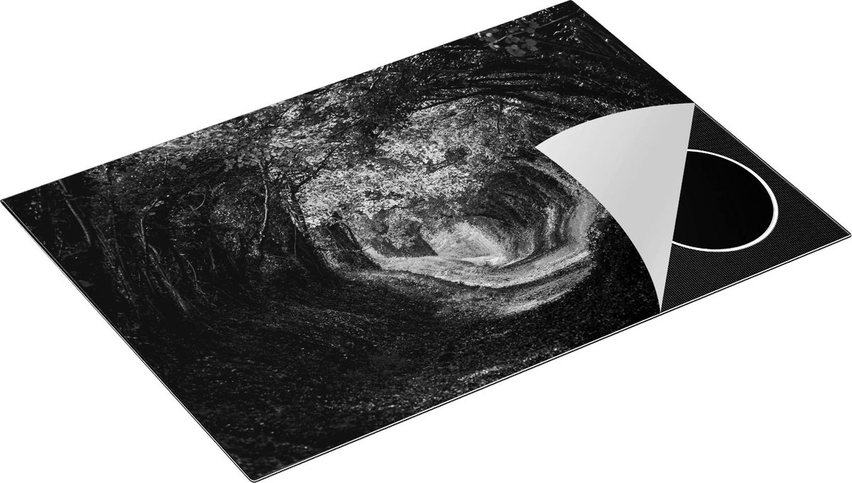 Chefcare Inductie Beschermer Pad in het Bos met veel Bladeren - Zwart Wit - 76x51,5 cm - Afdekplaat Inductie - Kookplaat Beschermer - Inductie Mat