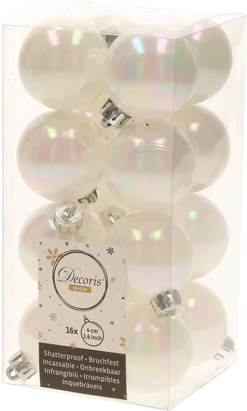 32x pcs boules de Noël en plastique mélange de nacre blanc et argent 4 cm - Décorations de Noël