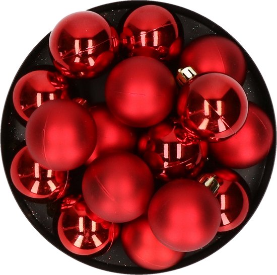 Decoris kleine kerstballen - 16x st - rood - 4 cm - kunststof - kerstversiering