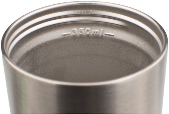 Binnenzijde van een RVS thermosbeker met 350ml markering.