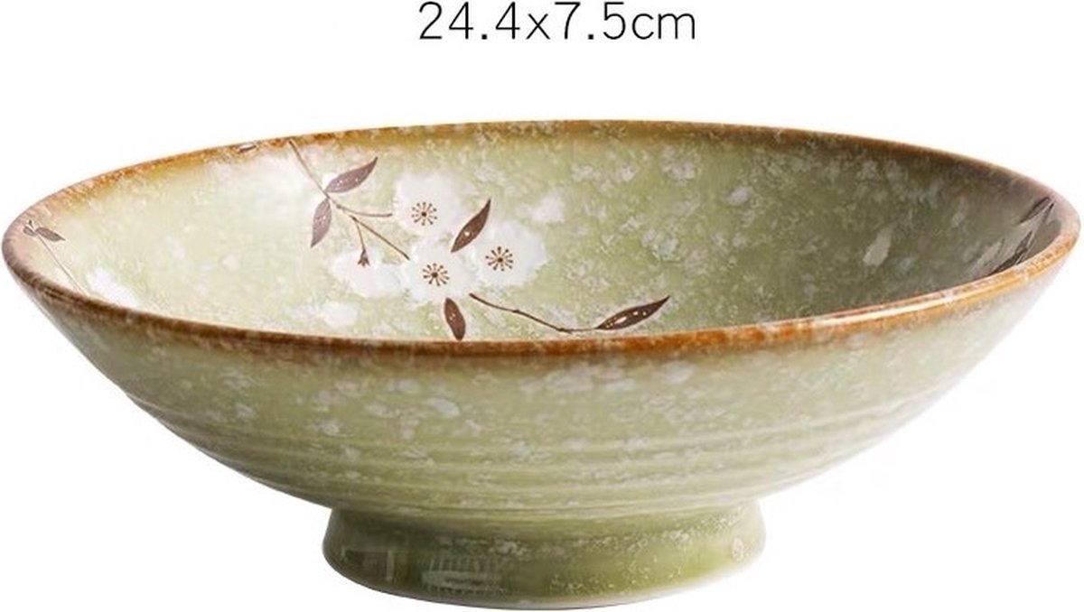 Fine Asianliving Japans Servies Soshun Glanzend Cosmos Groen - Salade Schaal 24.5x8cm