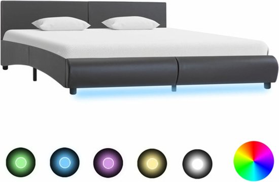 vidaXL-Bedframe-met-LED-kunstleer-grijs-180x200-cm