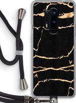 Case Company® - OnePlus 8 Pro hoesje met Koord - Gouden marmer - Telefoonhoesje met Zwart Koord - Bescherming aan alle Kanten en Over de Schermrand