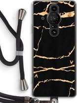 Case Company® - Sony Xperia Pro-I hoesje met Koord - Gouden marmer - Telefoonhoesje met Zwart Koord - Bescherming aan alle Kanten en Over de Schermrand