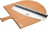 pizzaplank en -mes 40 x 47 cm bamboe/RVS bruin