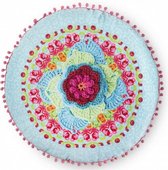 sierkussen rond Happiness 55 cm polyester aqua