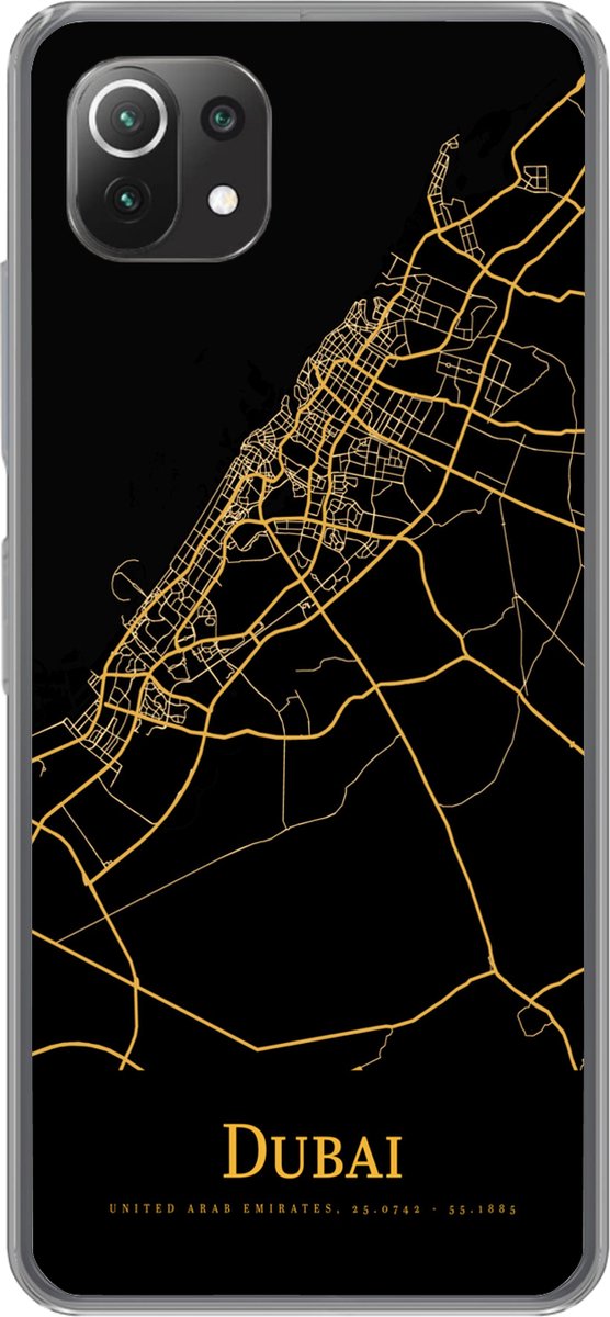 Telefoonhoesje Geschikt voor Xiaomi 11T hoesje - Dubai - Kaart - Goud - Siliconen Telefoonhoesje Telefoonhoesje
