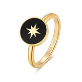 Twice As Nice Ring in goudkleurig edelstaal, ronde met ster, zwart email  58