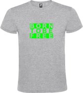 Grijs  T shirt met  print van "BORN TO BE FREE " print Neon Groen size XXL