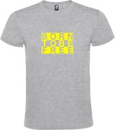 Grijs  T shirt met  print van "BORN TO BE FREE " print Neon Geel size XS