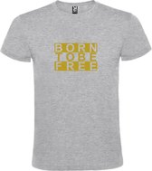Grijs  T shirt met  print van "BORN TO BE FREE " print Goud size XS