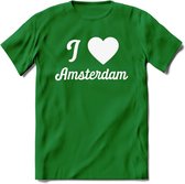 I Love Amsterdam T-Shirt | Souvenirs Holland Kleding | Dames / Heren / Unisex Koningsdag shirt | Grappig Nederland Fiets Land Cadeau | - Donker Groen - M