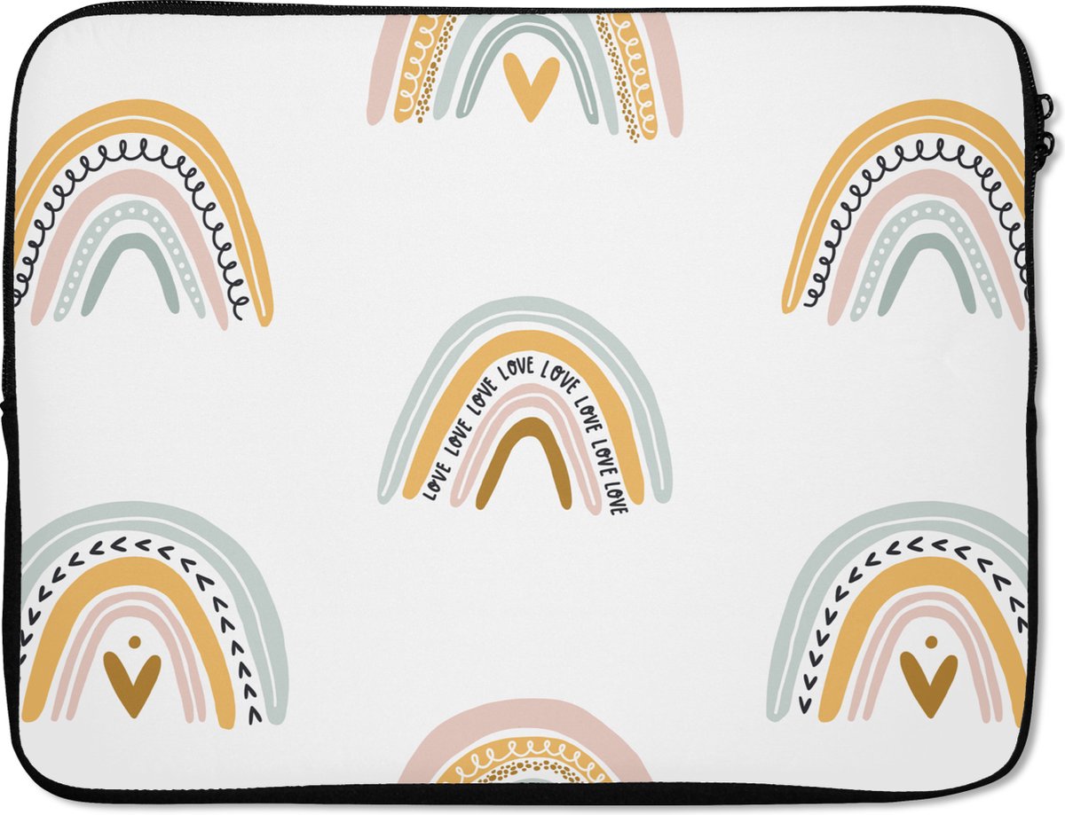 Laptophoes 17 inch - Meisjes - Design - Regenboog - Kind - Laptop sleeve - Binnenmaat 41x28 cm - Zwarte achterkant