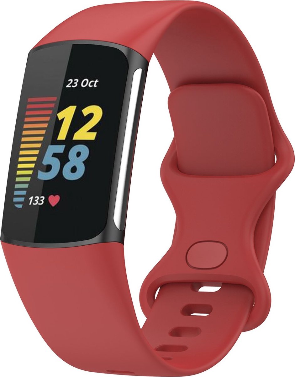 Mobigear Siliconen Watch bandje geschikt voor Fitbit Charge 5 Bandje Druksluiting | Mobigear Sport Dual - Rood