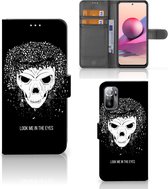Coque Bookstyle Xiaomi Redmi Note 10/10T 5G | Coque Poco M3 Pro pour téléphone avec texte Skull Hair