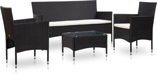 Medina 4-delige Loungeset met kussens poly rattan zwart