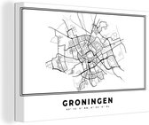 Canvas Schilderij Stadskaart – Zwart Wit - Kaart – Groningen – Nederland – Plattegrond - 60x40 cm - Wanddecoratie