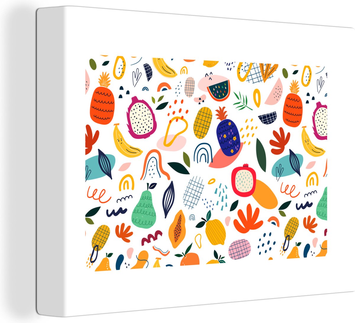 Canvas Schilderij Fruit - Banaan - Peer - Abstract - Patroon - Ananas - 80x60 cm - Wanddecoratie