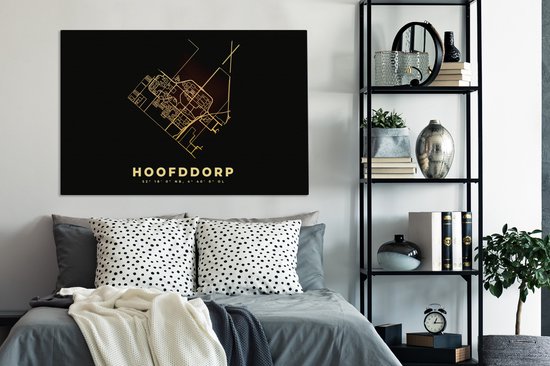 Peinture sur toile Hoofddorp - Plan de la ville - Carte - Plan d'étage - 140x90 cm - Décoration murale