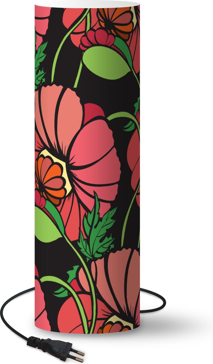 Lamp - Nachtlampje - Tafellamp slaapkamer - Bloemen - Natuur - Roze - Patroon - 70 cm hoog - Ø22.3 cm - Inclusief LED lamp