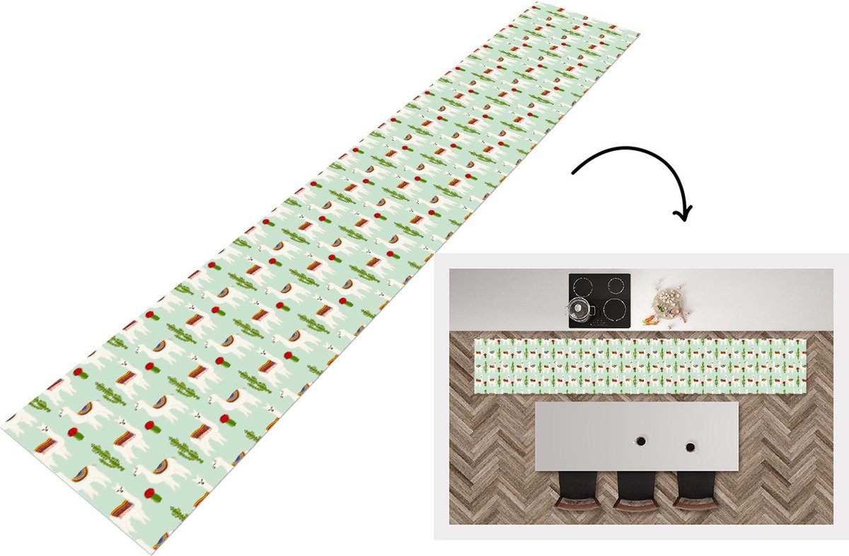 KitchenYeah Keukenloper - Keukenmat - Lama - Cactus - Patronen - 360x60 cm - Keuken vloerkleed Multicolor