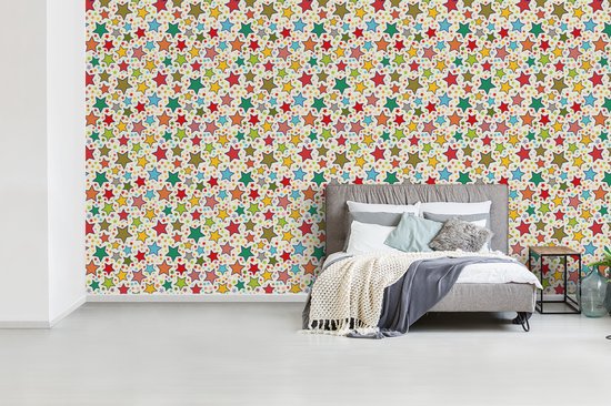 Behang - Fotobehang Patronen - Sterren - Kleuren - Jongens - Kinderen - Kids - Breedte 535 cm x hoogte 300 cm