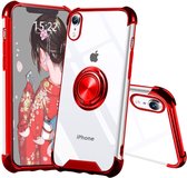 Hoesje Geschikt voor iPhone XR hoesje silicone met ringhouder Back Cover case - Transparant/Rood