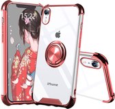 iPhone XS Max hoesje silicone met ringhouder Back Cover case - Transparant/Rosegoud
