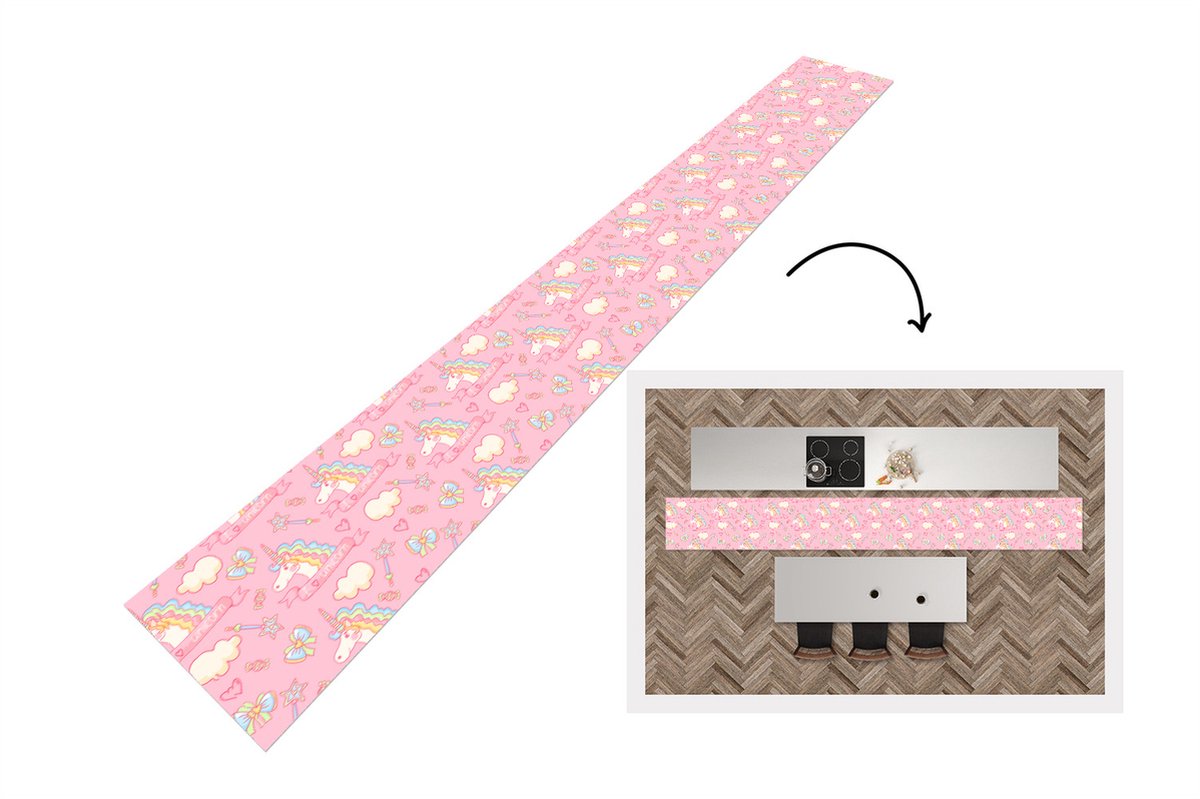 KitchenYeah Keukenloper - Keukenmat - Unicorn - Roze - Patronen - Kind - Keuken vloerkleed, foto 2