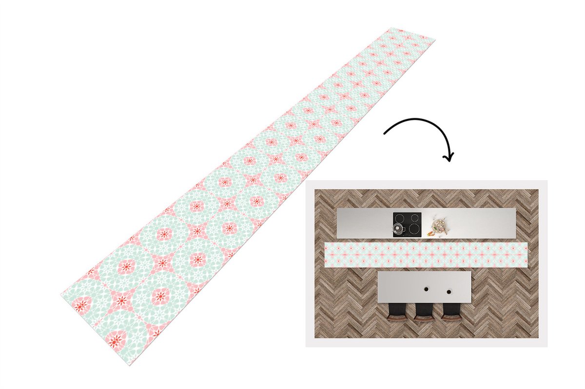 KitchenYeah Keukenloper - Keukenmat - Bloemen - Sterren - Winter - Design - 400x50 cm - Keuken vloerkleed Multicolor