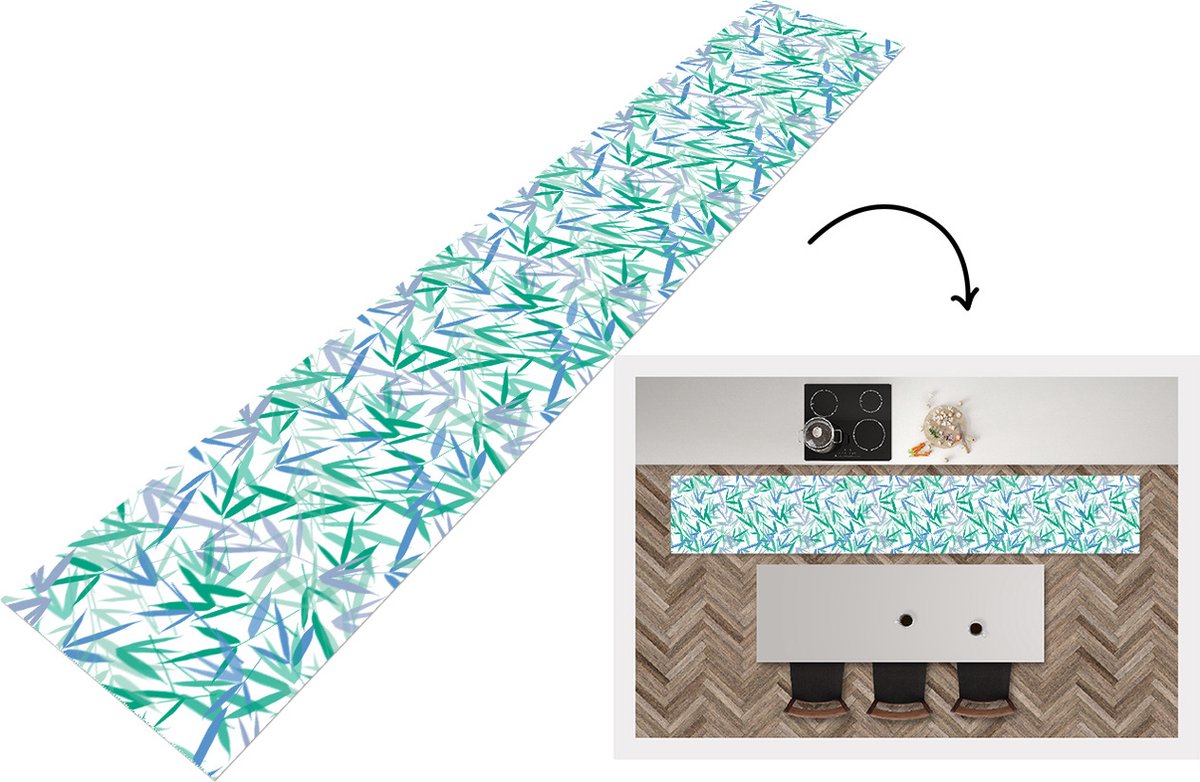 KitchenYeah Keukenloper - Keukenmat - Patroon - Bladeren - Planten - 360x60 cm - Keuken vloerkleed Multicolor