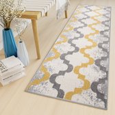 Tapiso Lazur Tapijt Loper Grijs Trellis Woonkamer Vloerkleed Maat- 100x750