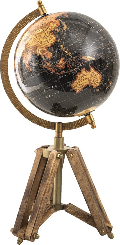 Clayre & Eef Wereldbol 18x16x26 cm Zwart Hout Metaal Globe