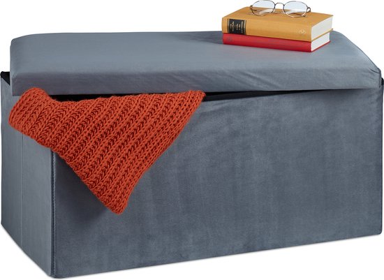 zitbank met opbergruimte - 80 liter - fluweel - 38 x 77 x 39 cm - donkergrijs