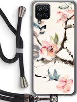 Case Company® - Samsung Galaxy A12 hoesje met Koord - Japanse bloemen - Telefoonhoesje met Zwart Koord - Bescherming aan alle Kanten en Over de Schermrand