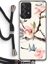 Case Company® - Samsung Galaxy A52 hoesje met Koord - Japanse bloemen - Telefoonhoesje met Zwart Koord - Bescherming aan alle Kanten en Over de Schermrand