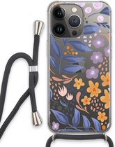 Case Company® - iPhone 13 Pro hoesje met Koord - Flowers with blue leaves - Telefoonhoesje met Zwart Koord - Extra Bescherming aan alle Kanten en Over de Schermrand
