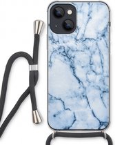 Case Company® - iPhone 13 hoesje met Koord - Blauw marmer - Telefoonhoesje met Zwart Koord - Extra Bescherming aan alle Kanten en Over de Schermrand