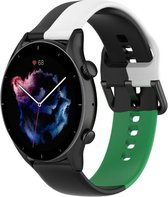 Siliconen Smartwatch bandje - Geschikt voor  Amazfit GTR 3 - Pro triple sport band - zwart-wit-groen - GTR 3 & GTR 3 Pro - Strap-it Horlogeband / Polsband / Armband