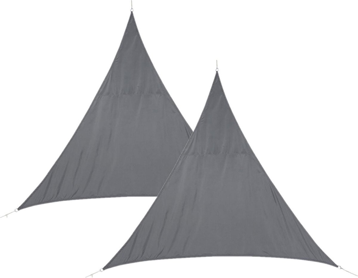 Set van 2x stuks schaduwdoek/zonnescherm Curacao driehoek grijs waterafstotend polyester - 2 x 2 x 2 meter