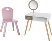 Sphera SET - Kaptafel met spiegel en lade en Kinderstoel - Wit/Goud/Roze