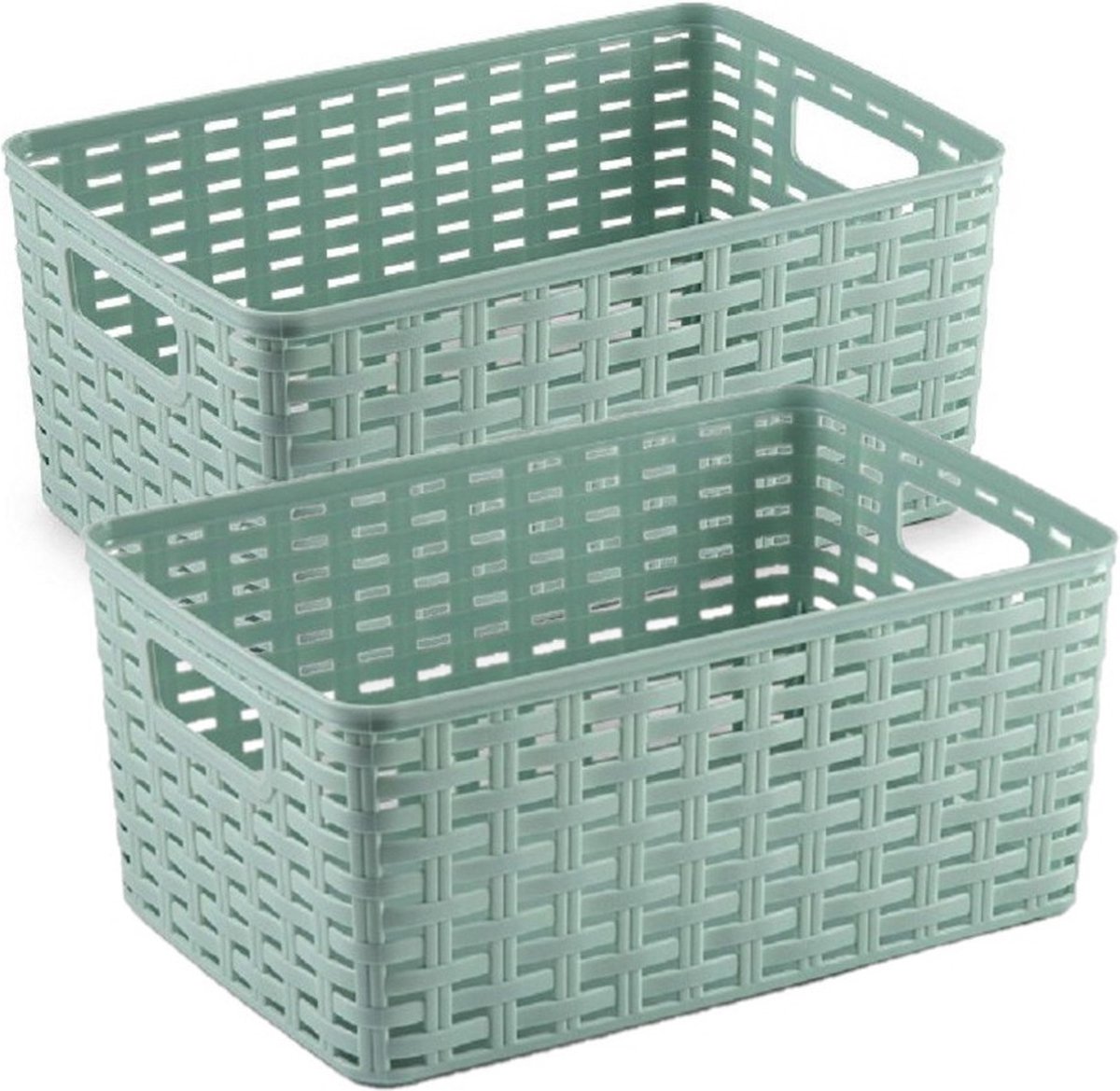 PLASTICFORTE 6x stuks rotan gevlochten opbergmand/opbergbox kunststof - Mintgroen - 19 x 29 x 13 cm - Kast mandjes Oudroze