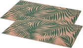 Set van 12x stuks rechthoekige placemats Palm groen - linnen mix - 45 x 30 cm - Onderleggers
