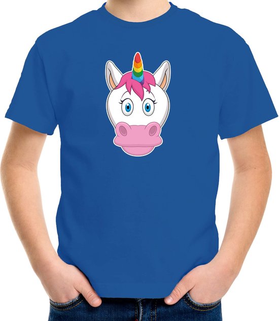 Cartoon eenhoorn t-shirt blauw voor jongens en meisjes - Kinderkleding / dieren t-shirts kinderen 110/116