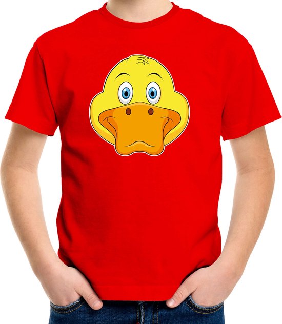 Cartoon eend t-shirt rood voor jongens en meisjes - Kinderkleding / dieren t-shirts kinderen 122/128