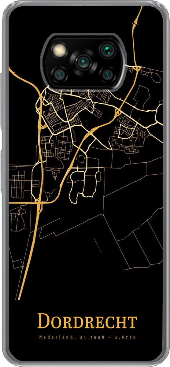 Telefoonhoesje Geschikt voor Xiaomi Geschikt voor Poco X3 NFC hoesje - Dordrecht - Kaart - Goud - Zwart - Siliconen Telefoonhoesje Telefoonhoesje