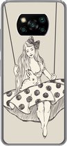 Geschikt voor Xiaomi Poco X3 Pro hoesje - Meisje in polka-dot jurk met konijn - Siliconen Telefoonhoesje