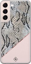 Samsung S22 hoesje siliconen - Snake print | Samsung Galaxy S22 case | Roze | TPU backcover transparant